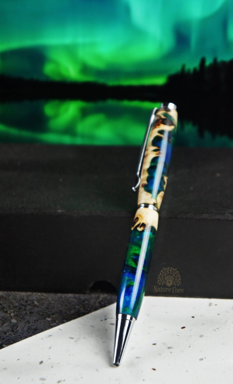 Aurora Borealis, Zorza polarna, Długopis z drewna, drewniany długopis, długopis zorza, blue